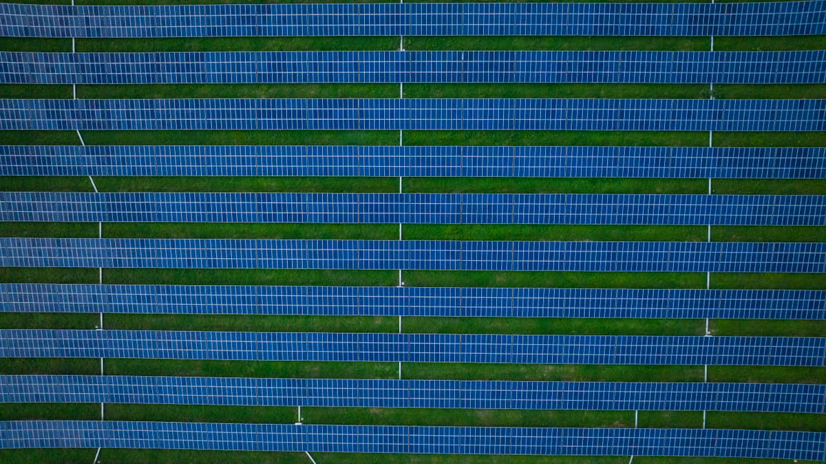 Aerial view of solar panels